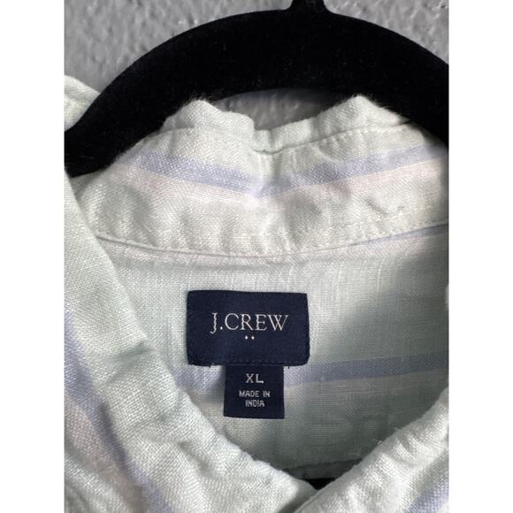 Men's J.Crew Retro Striped Linen Button Down Short Sleeve Shirt Bohemian size XL - Picture 2 of 4